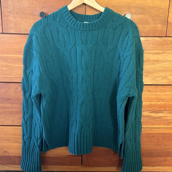 lululemon Oversized Storm Teal Cable Knit Crew Neck Sweater